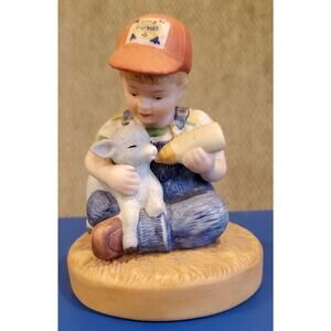 Country Store Little Farmers Boy Feeding Lamb D. Jacobs 1983